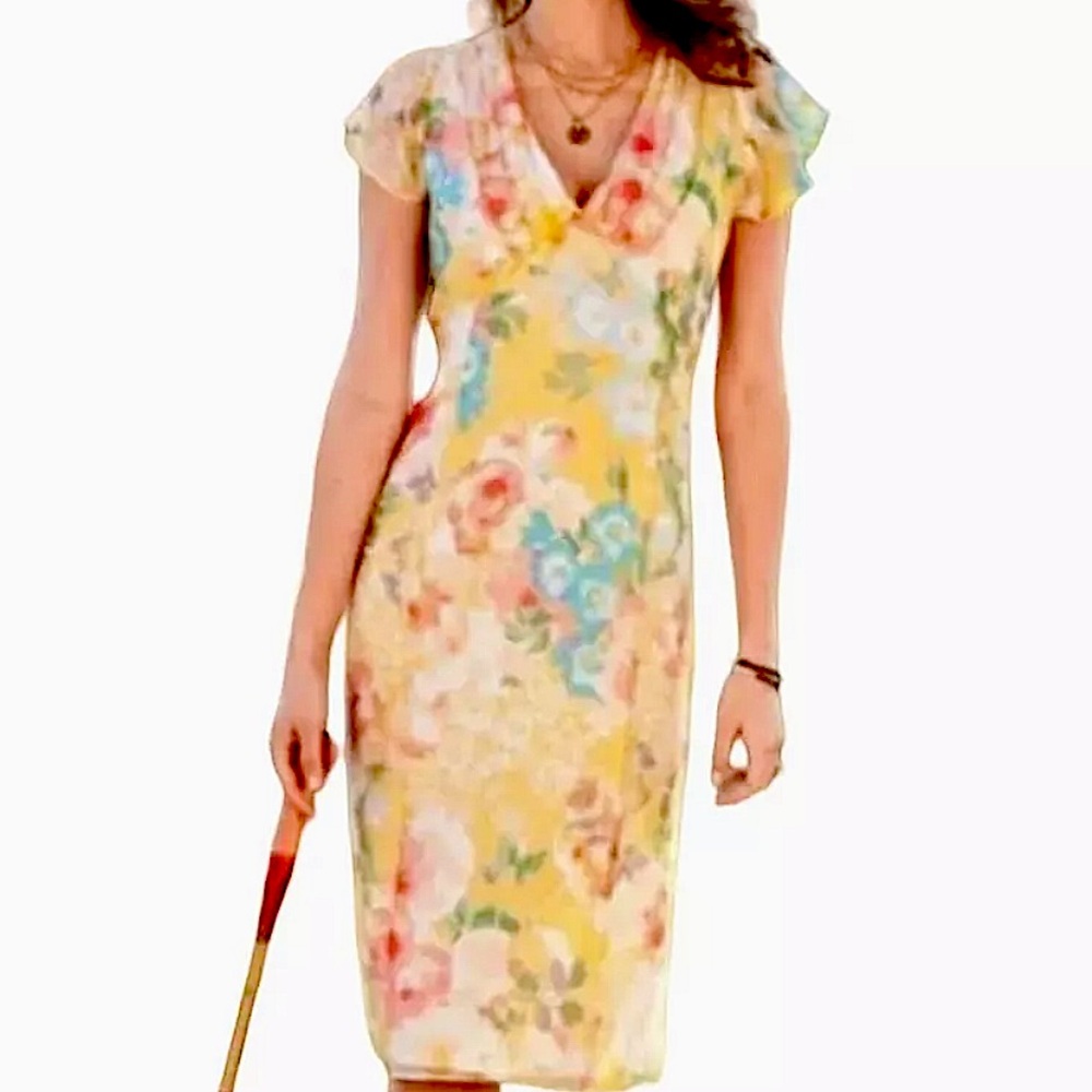 Sundance Charleston Dress 100% Silk Chiffon Lined Floral Size 12